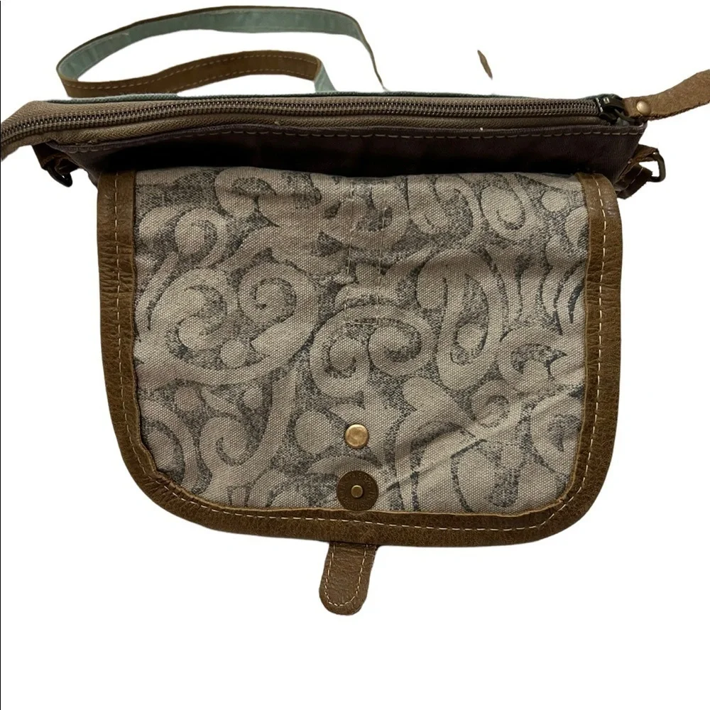 Myra bag Paisley swirl print small cross body bag canvas leather.
